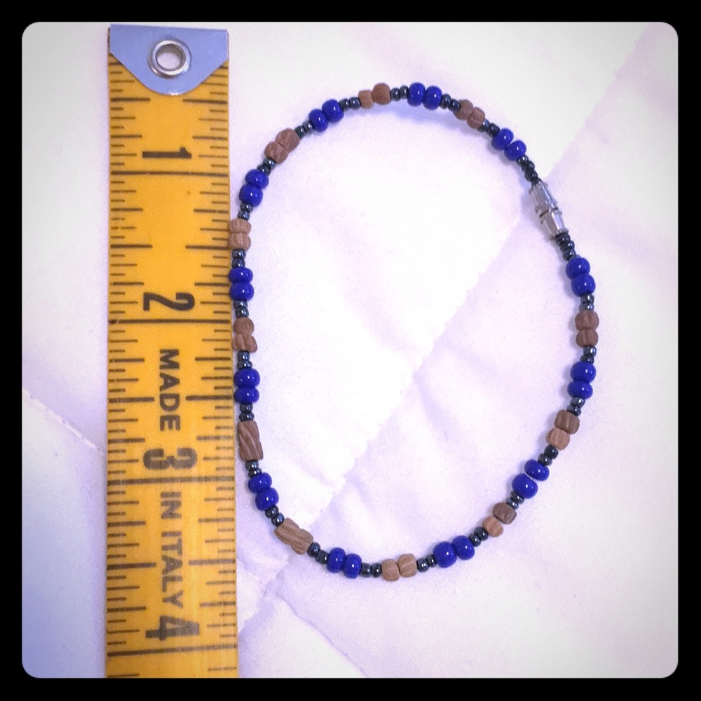 4in Bracelet Blue Brown Beads silver Clasp